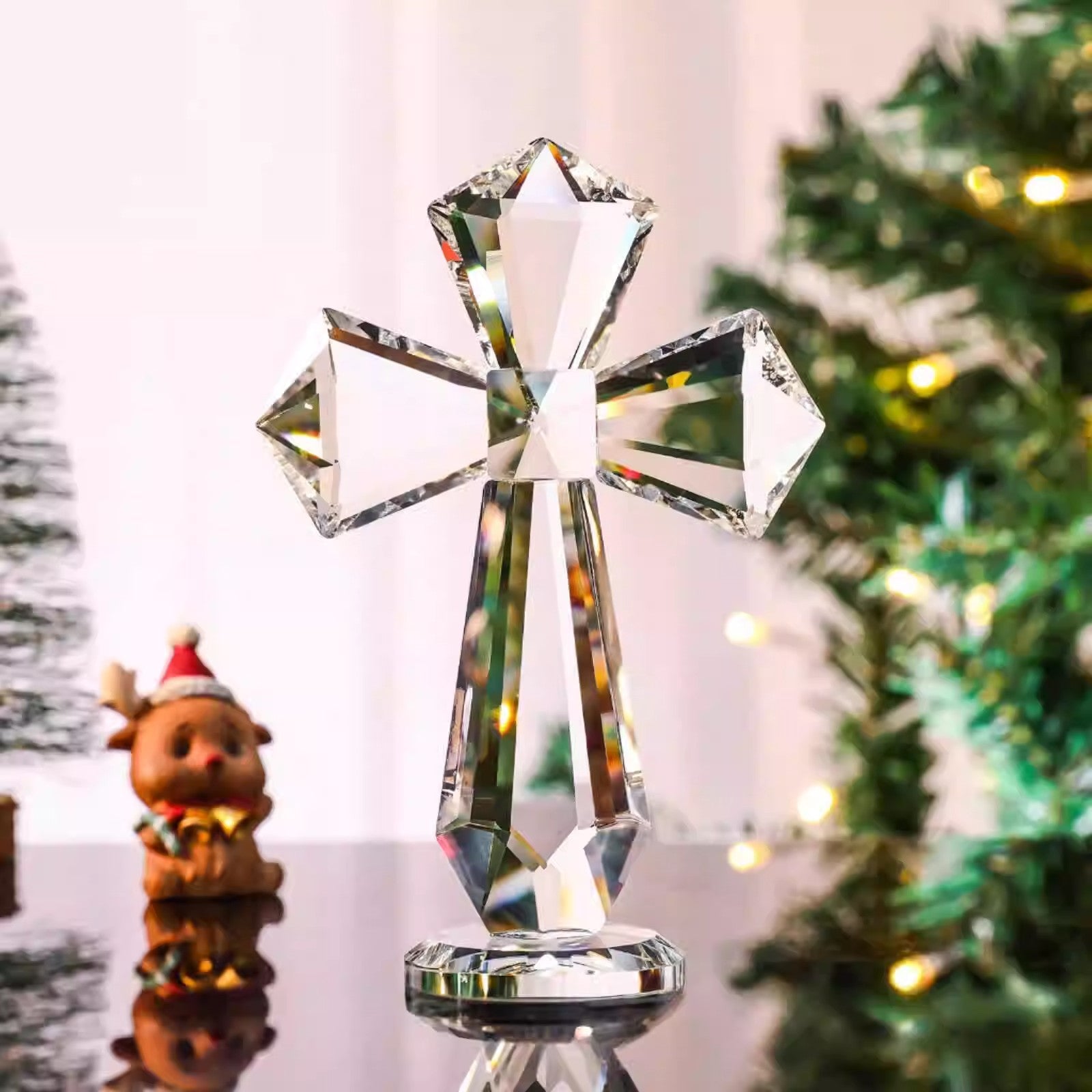 Crystal cross tabletop ornament