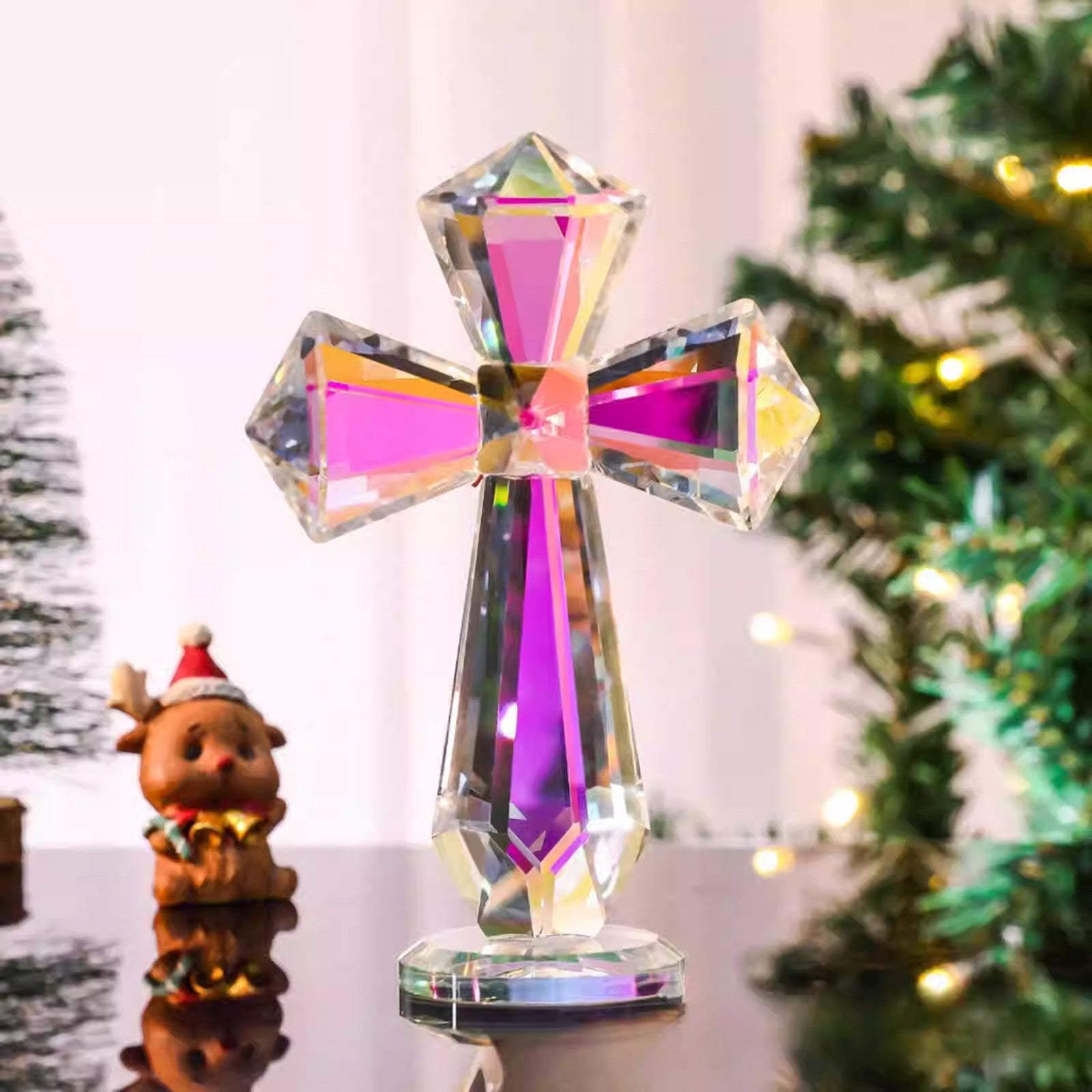 Crystal cross tabletop ornament