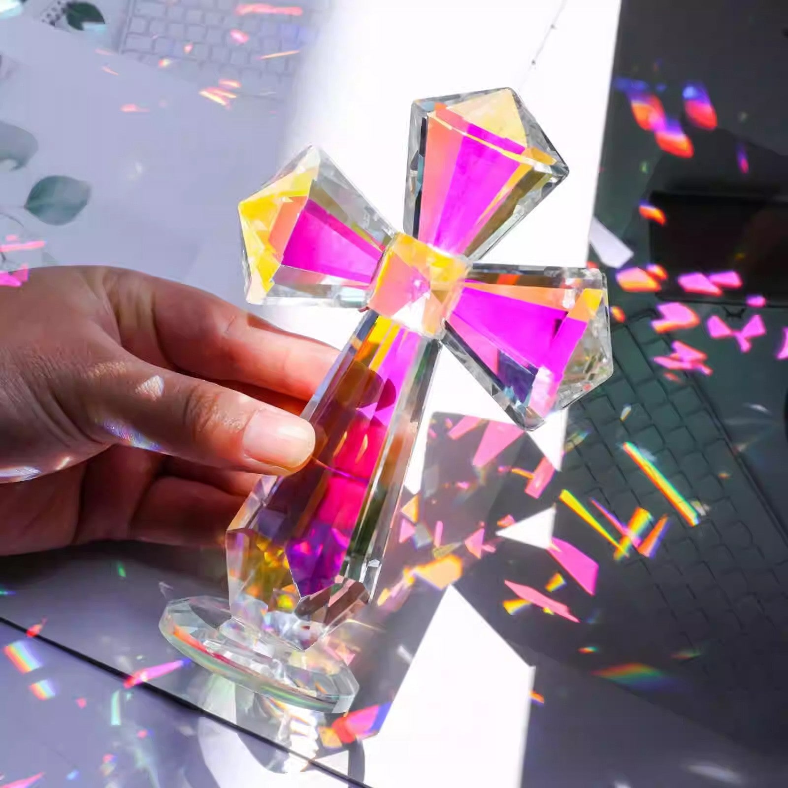 Crystal cross tabletop ornament