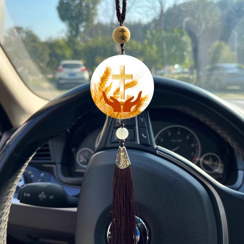 Color-printed cross wheat stalk vehicle banner